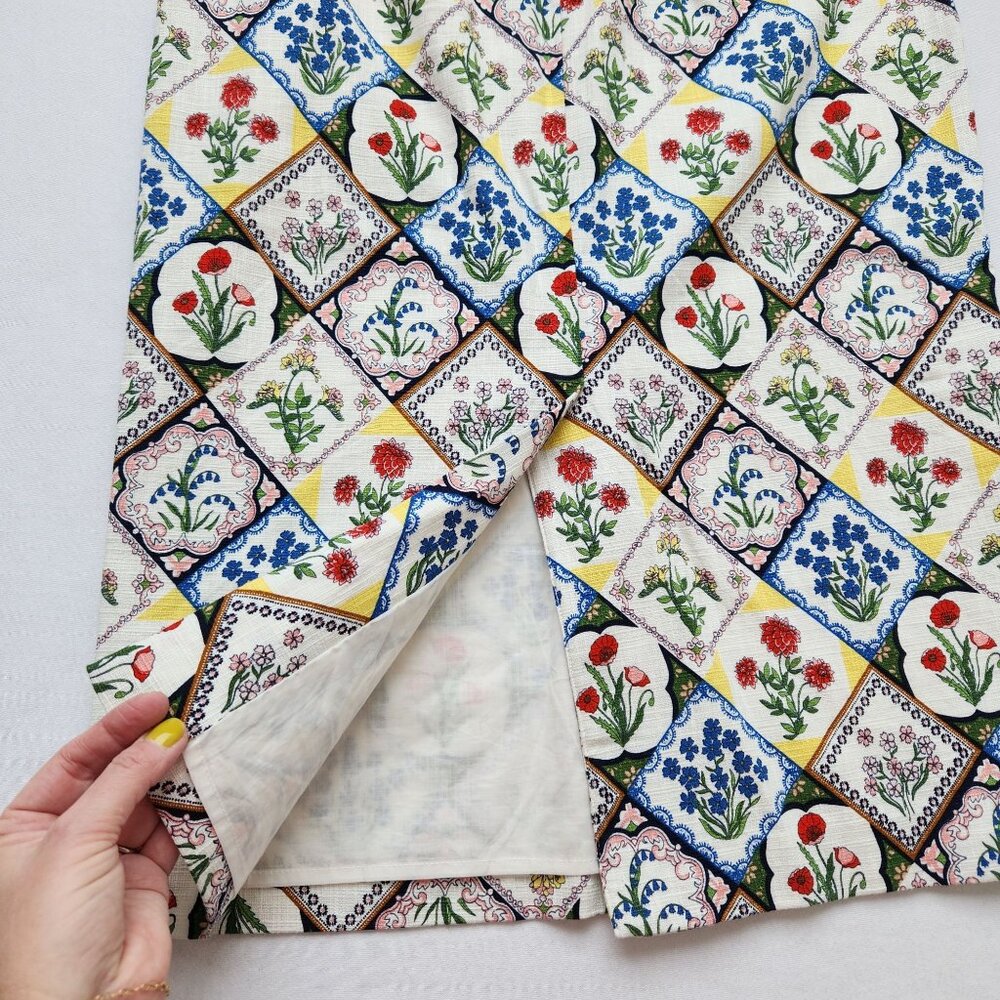 Boden Floral Patchwork Midi Pencil Skirt Floral Nature Boho Coquette Pretty Cute - Picture 4 of 10